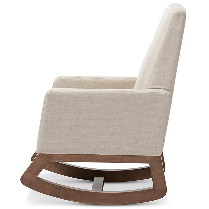Baxton Studio Yashiya Upholstered Rocker in Light Beige and Walnut