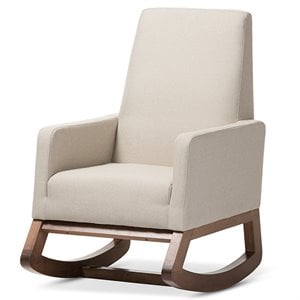 Baxton Studio Yashiya Upholstered Rocker in Light Beige and Walnut