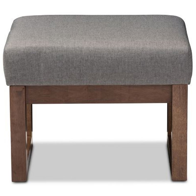 Baxton Studio Yashiya Upholstered Ottoman in Gray and Walnut