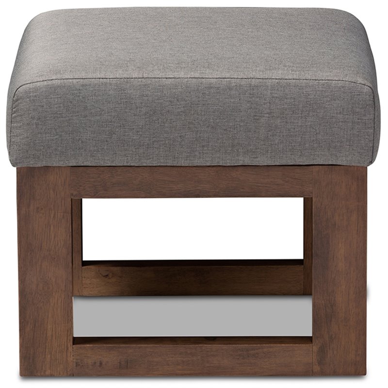 Baxton Studio Yashiya Upholstered Ottoman in Gray and Walnut