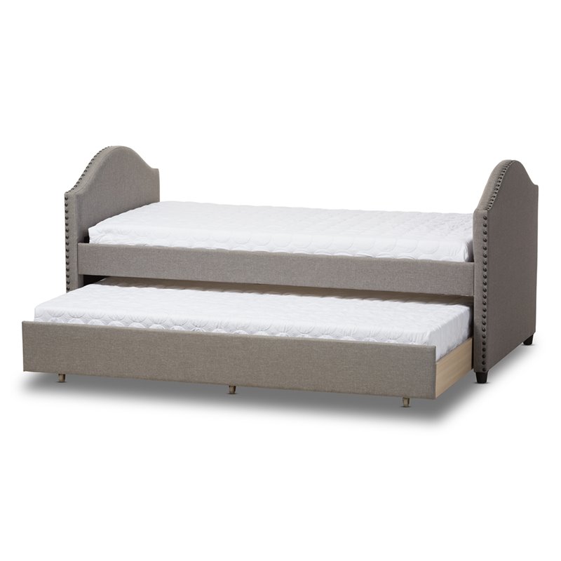 Baxton Studio Alessia Upholstered Daybed with Trundle in Gray Fabric