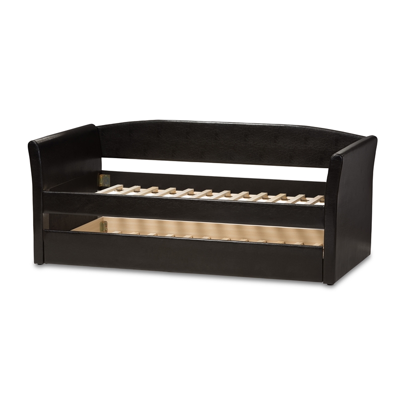 Baxton Studio Camino Faux Leather Daybed with Trundle in Black