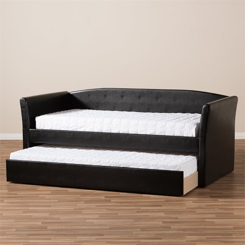 Baxton Studio Camino Faux Leather Daybed with Trundle in Black