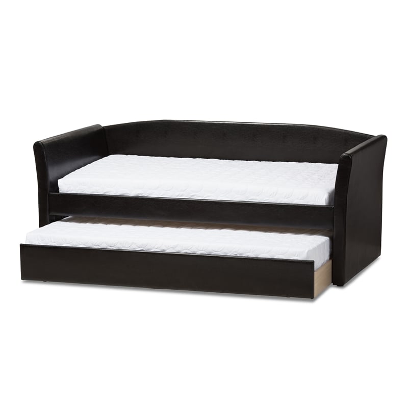 Baxton Studio Camino Faux Leather Daybed with Trundle in Black