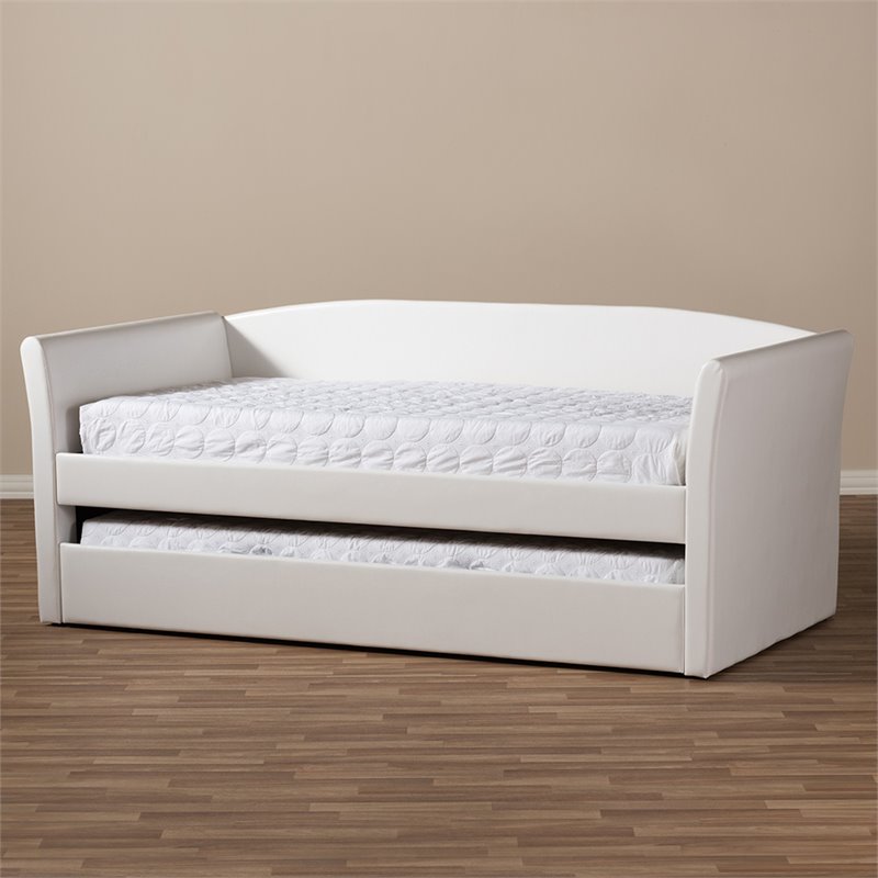 Baxton Studio Camino Faux Leather Daybed with Trundle in White