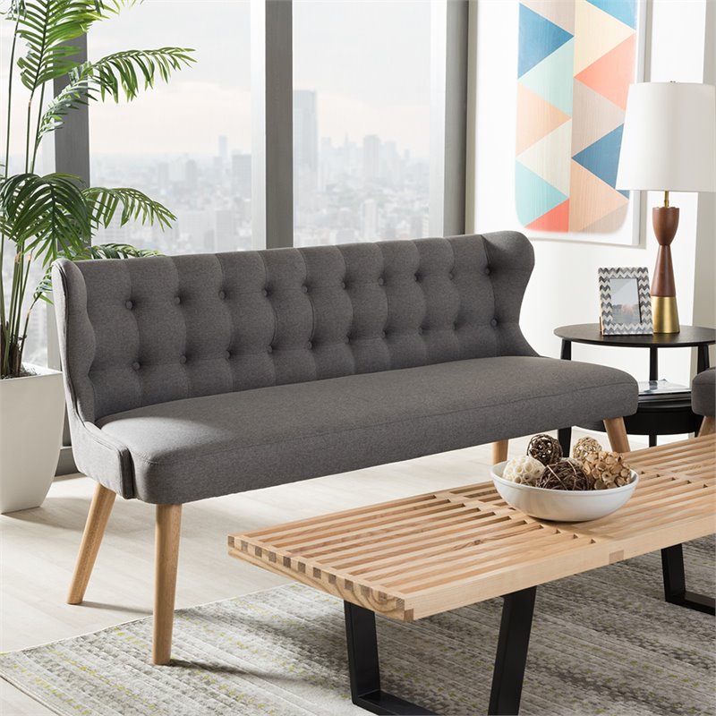 Baxton Studio Melody Tufted Wingback Sofa in Gray and Light Brown