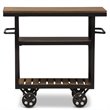 Baxton Studio Kennedy Bar Cart in Distressed Oak and Antique Black