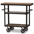Baxton Studio Kennedy Bar Cart in Distressed Oak and Antique Black