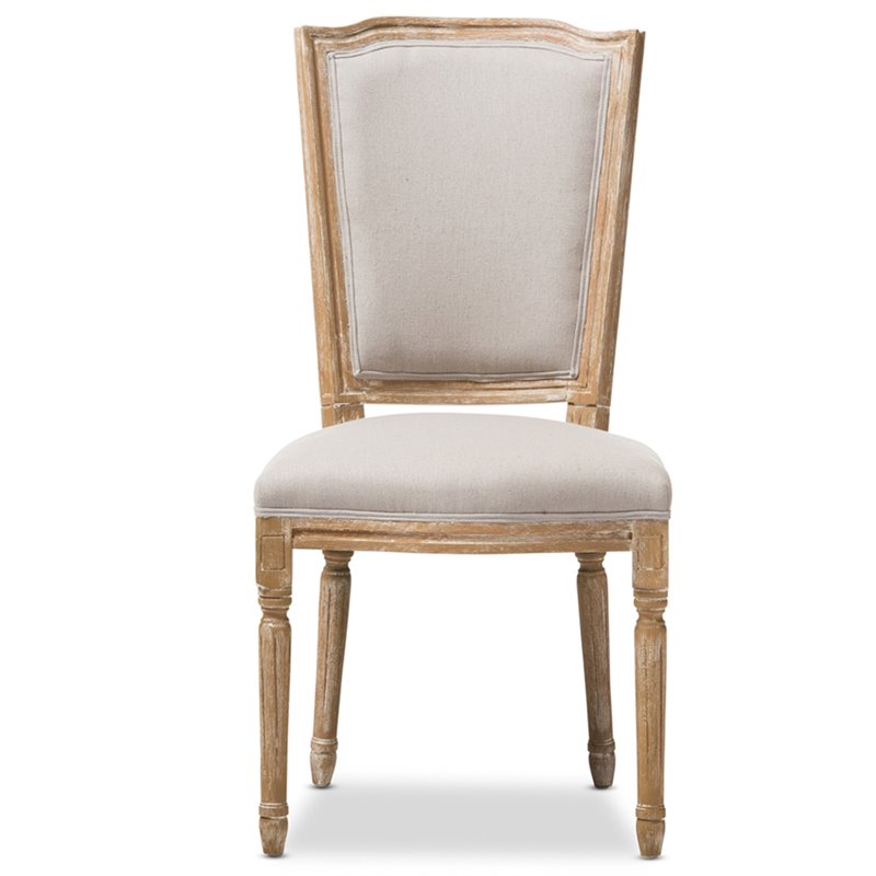 Baxton Studio Cadencia Dining Side Chair in Weathered Oak and Beige