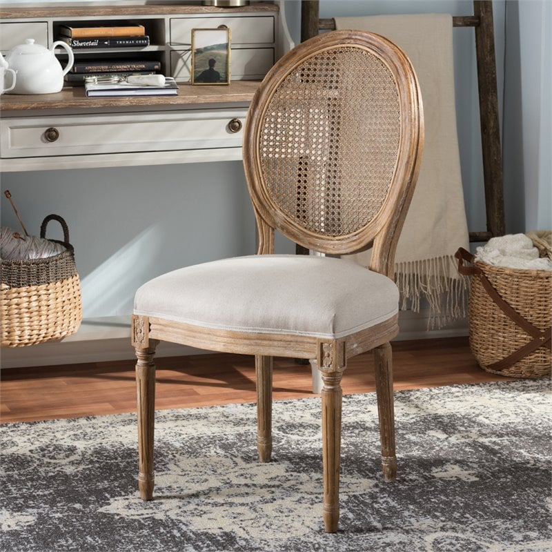 Baxton Studio Adelia Dining Side Chair in Weathered Oak and Beige
