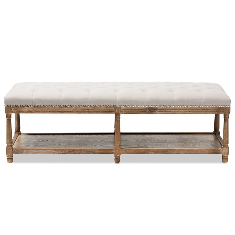 Baxton Studio Celeste Button Tufted Bedroom Bench in Beige and Oak
