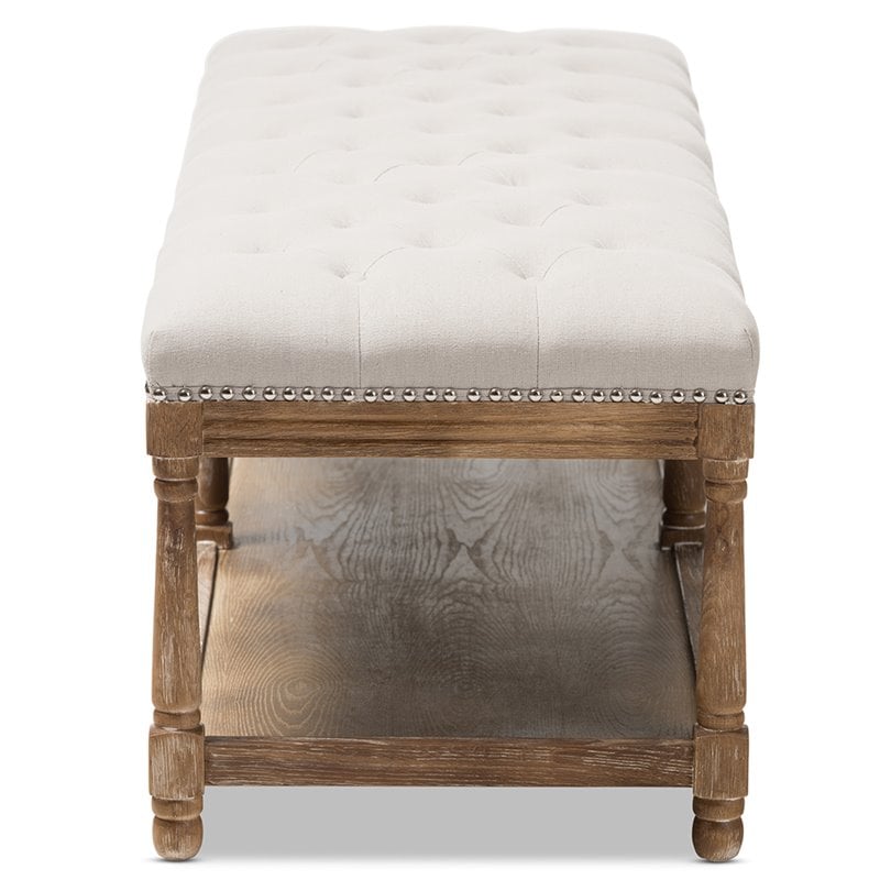 Baxton Studio Celeste Button Tufted Bedroom Bench in Beige and Oak