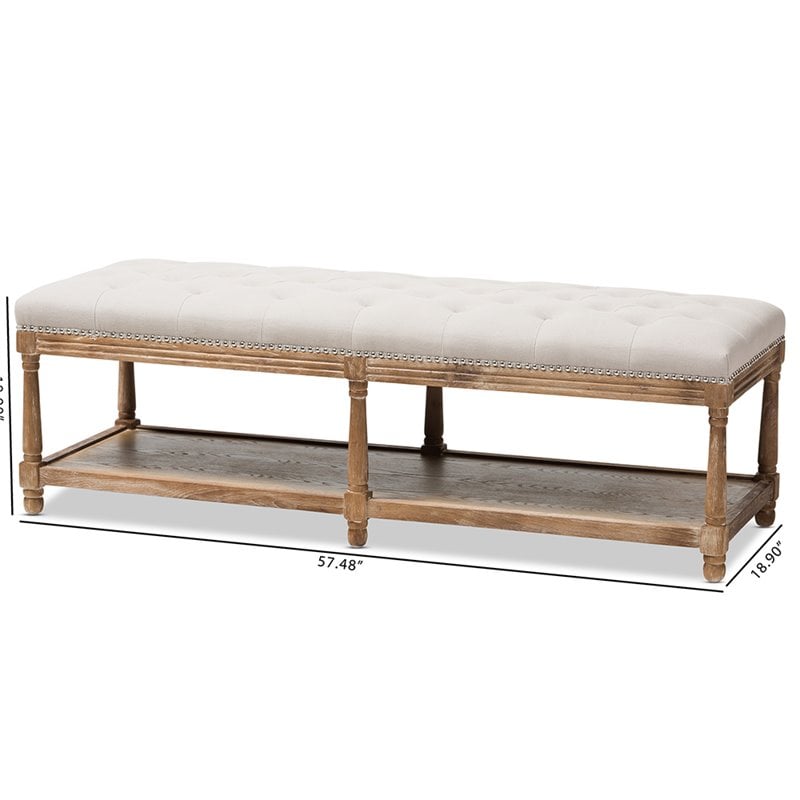 Baxton Studio Celeste Button Tufted Bedroom Bench in Beige and Oak