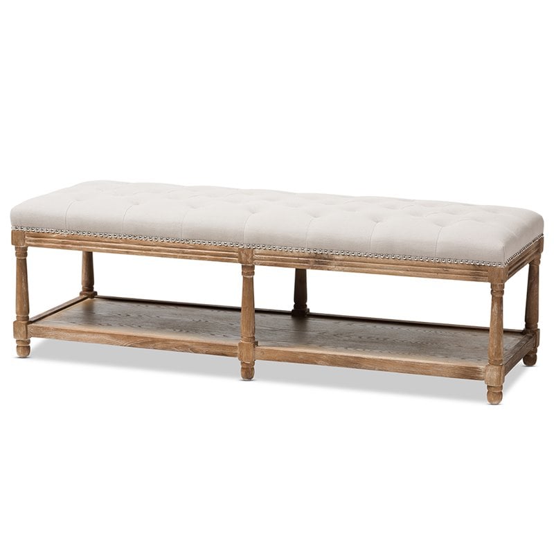Baxton Studio Celeste Button Tufted Bedroom Bench in Beige and Oak