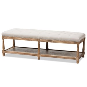 Baxton Studio Celeste Button Tufted Bedroom Bench in Beige and Oak