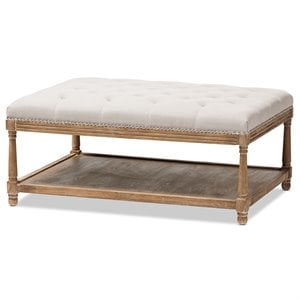 Baxton Studio Carlotta Coffee Table Ottoman in Beige and Oak