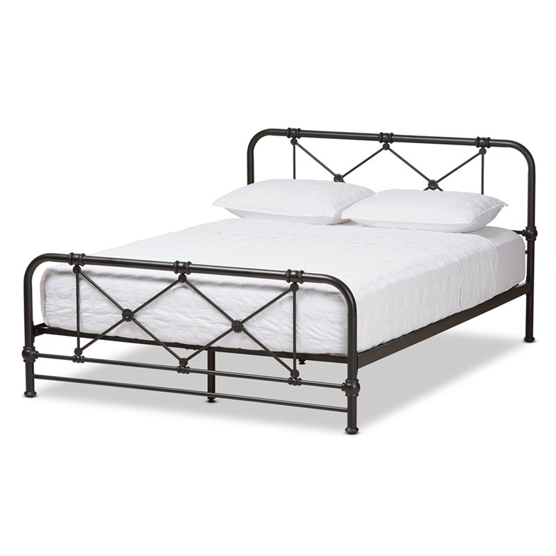 Baxton Studio Beatrice Queen Metal Bed in Black