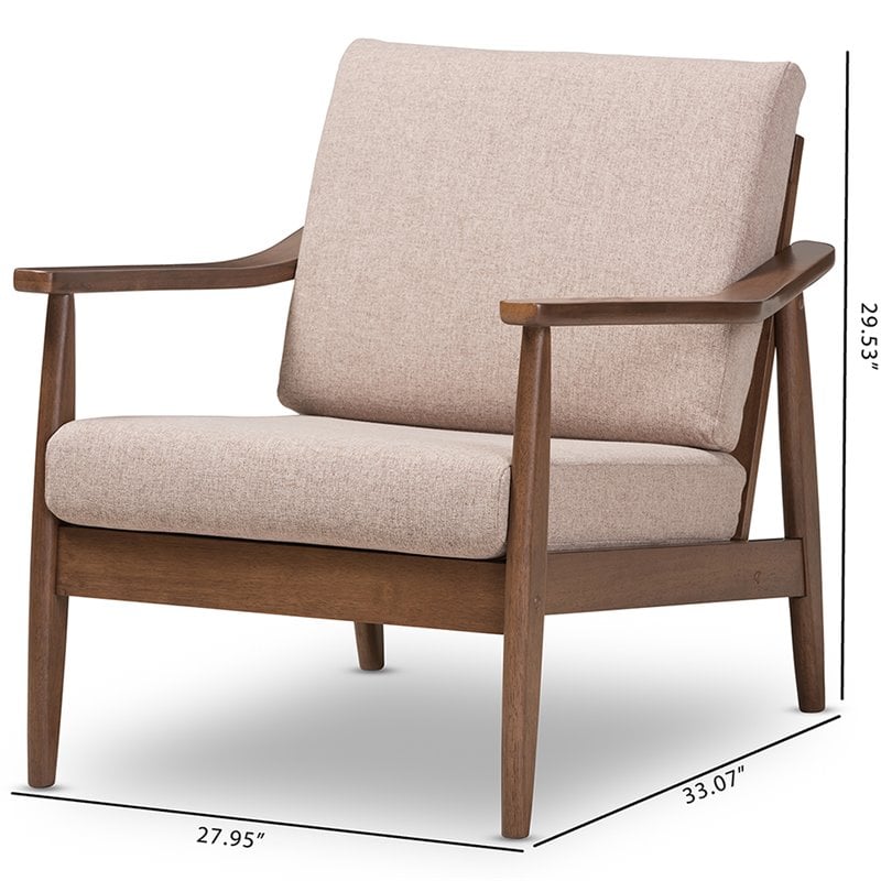 Baxton Studio Venza Accent Arm Chair in Light Brown and Walnut Brown