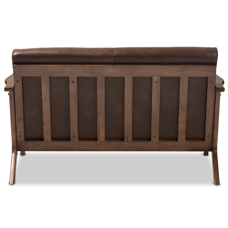 Baxton Studio Bianca Faux Leather Loveseat in Brown and Walnut Brown