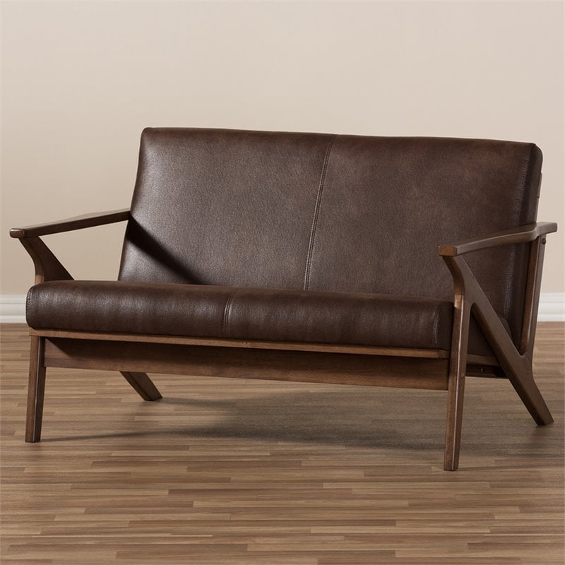 Baxton Studio Bianca Faux Leather Loveseat in Brown and Walnut Brown