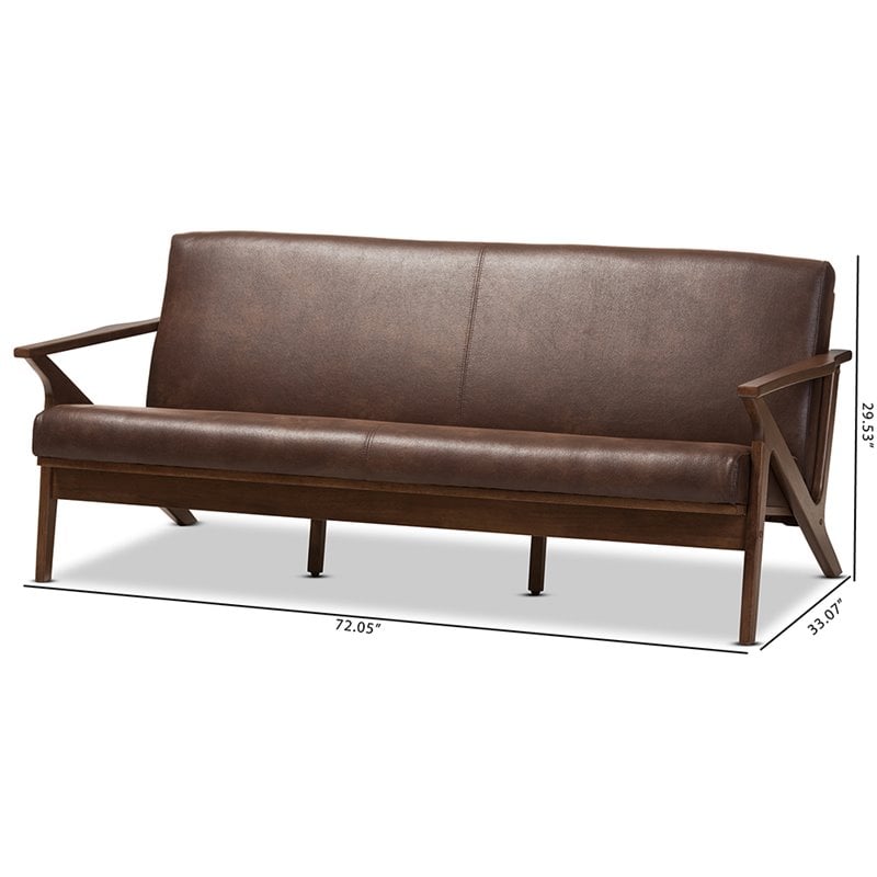 Baxton Studio Bianca Faux Leather Sofa in Dark Brown and Walnut Brown