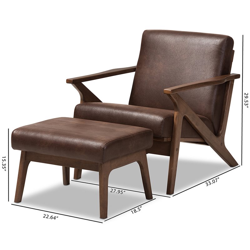 Baxton Studio Bianca Accent Arm Chair with Ottoman in Brown and Brown