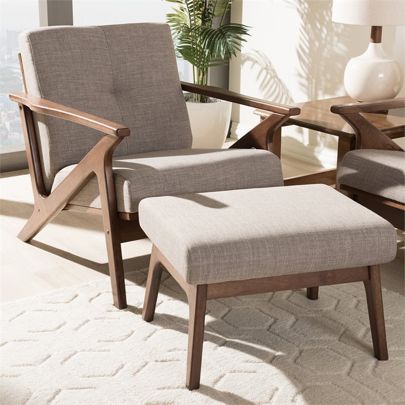 Baxton Studio Bianca Accent Arm Chair with Ottoman in Gray and Brown