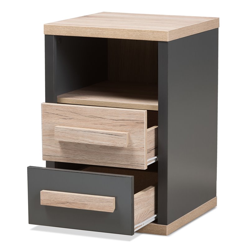 Baxton Studio Pandora 2 Drawer Nightstand in Gray and Oak Brown