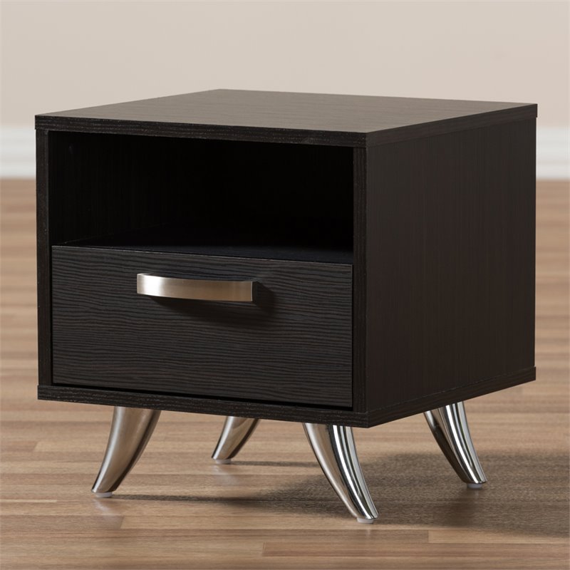 Baxton Studio Warwick 1 Drawer End Table in Dark Brown