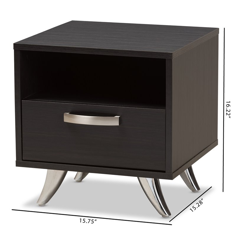 Baxton Studio Warwick 1 Drawer End Table in Dark Brown