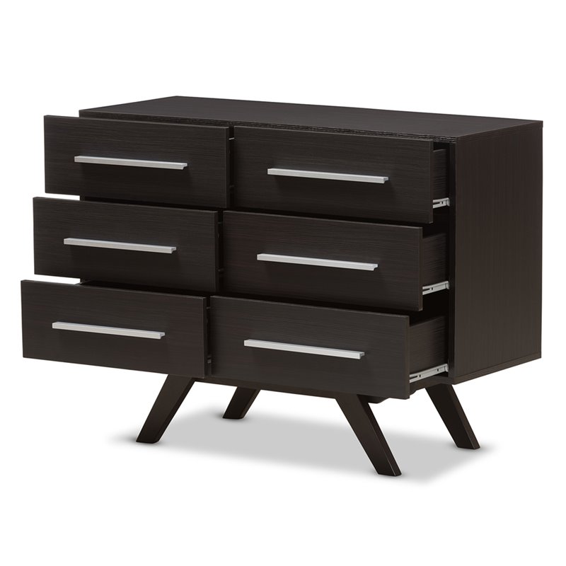 Baxton Studio Auburn 6 Drawer Double Dresser in Dark Brown