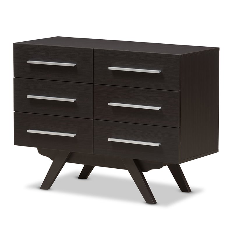 Baxton Studio Auburn 6 Drawer Double Dresser in Dark Brown