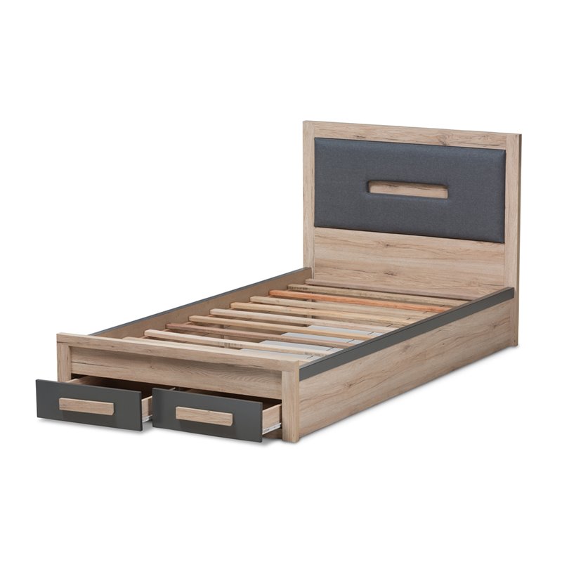 Baxton Studio Pandora Twin Storage Platform Bed in Gray and Oak Brown
