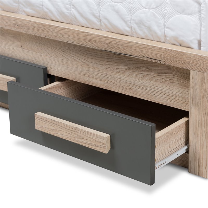 Baxton Studio Pandora Twin Storage Platform Bed in Gray and Oak Brown