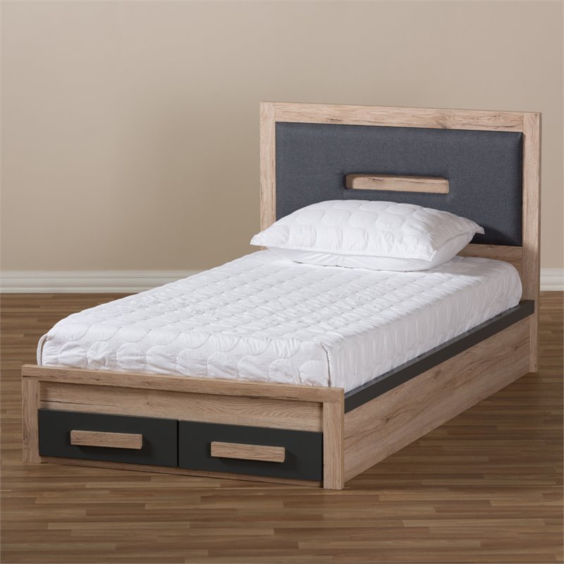 Baxton Studio Pandora Twin Storage Platform Bed in Gray and Oak Brown