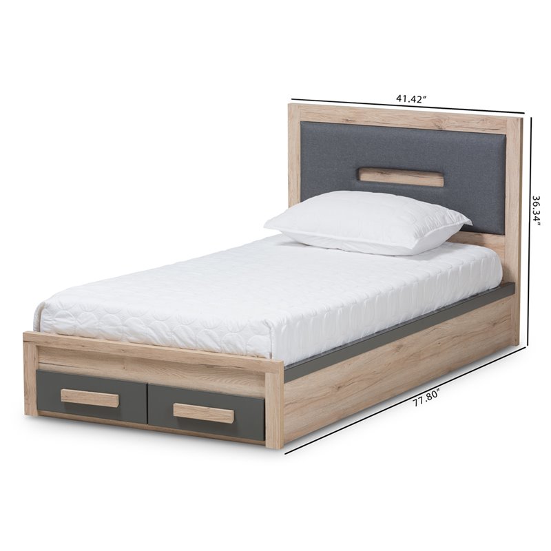 Baxton Studio Pandora Twin Storage Platform Bed in Gray and Oak Brown