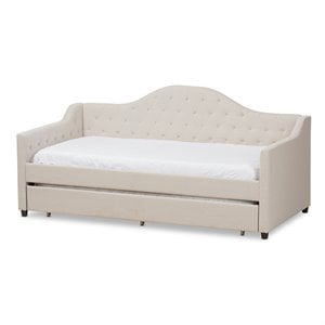 Baxton Studio Perry Fabric Daybed with Trundle in Light Beige