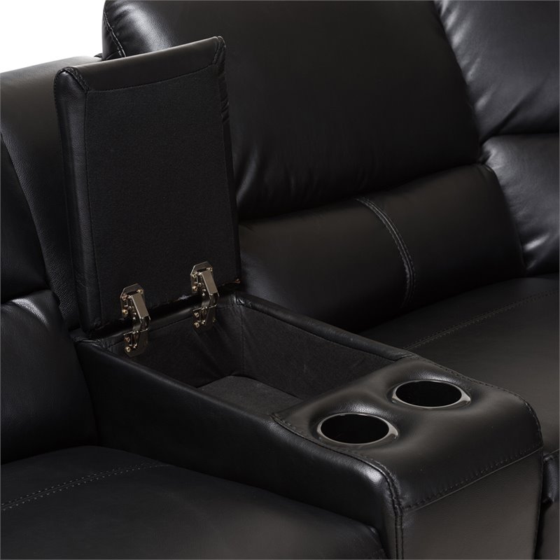 Baxton Studio Amaris 5 Piece Leather Reclining Sectional in Black