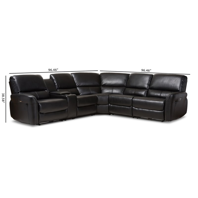 Baxton Studio Amaris 5 Piece Leather Reclining Sectional in Black