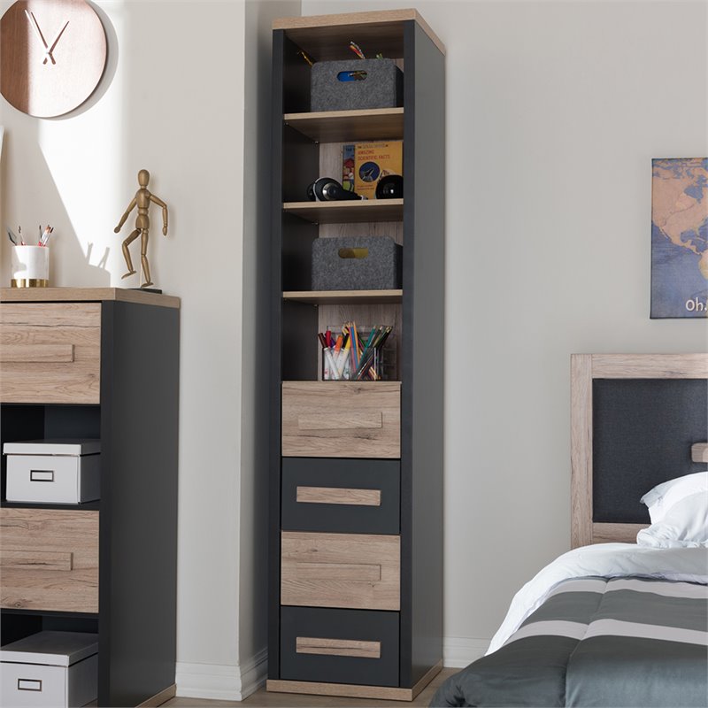 Baxton Studio Pandora 4 Drawer Storage Unit in Gray and Oak Brown