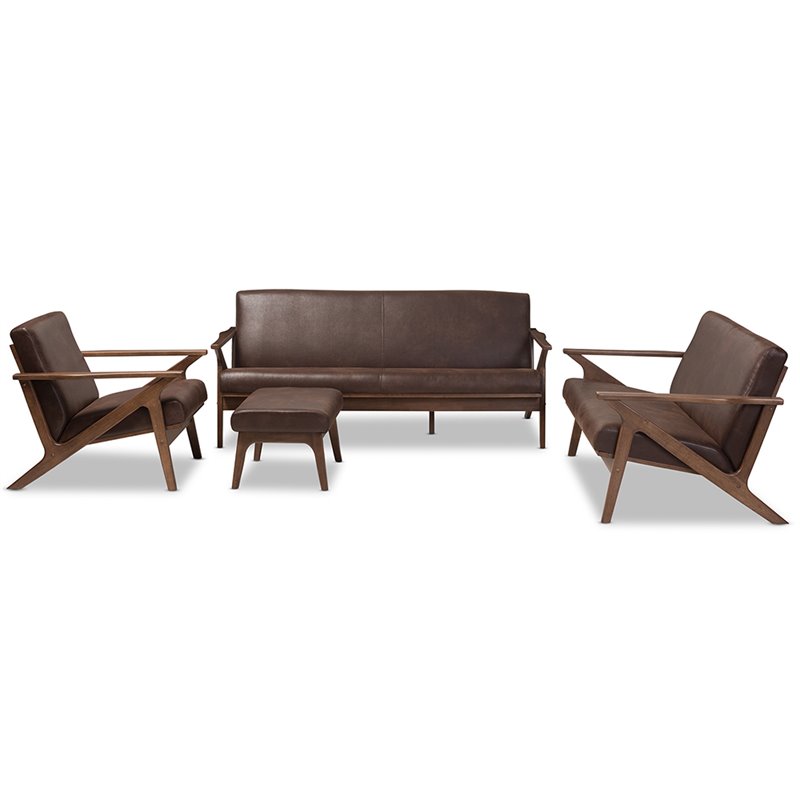 Baxton Studio Bianca 4 Piece Upholstered Sofa Set in Brown and Brown