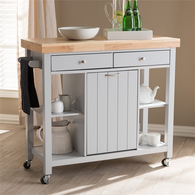 Baxton Studio Hayward Kitchen Cart in Light Gray