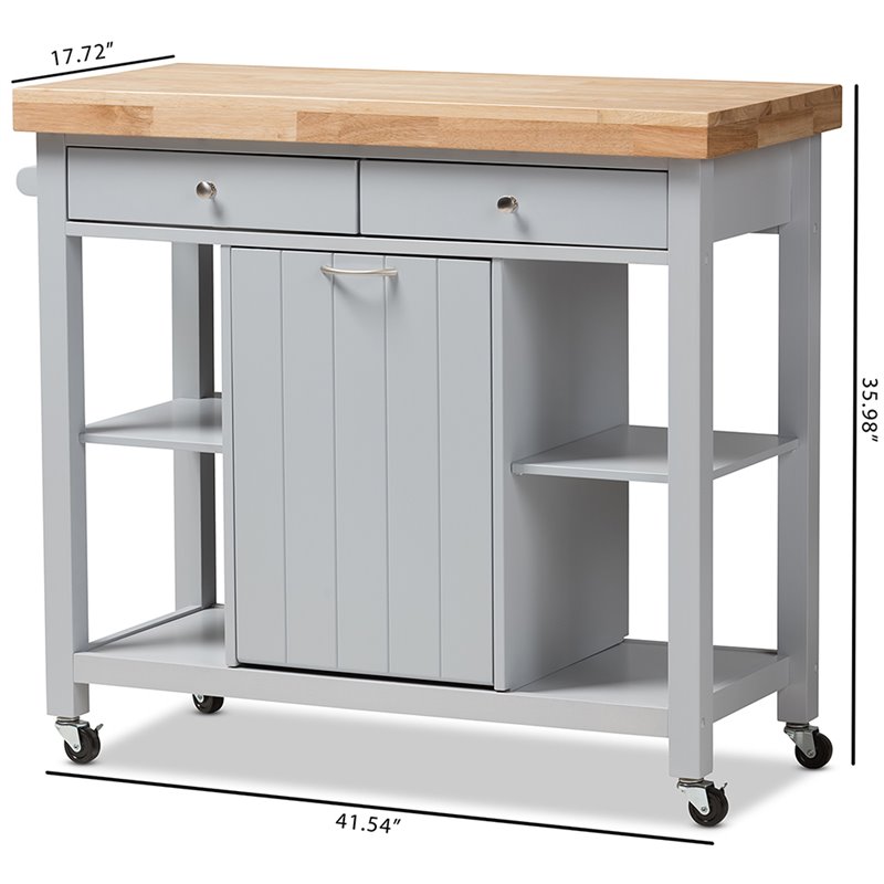Baxton Studio Hayward Kitchen Cart in Light Gray