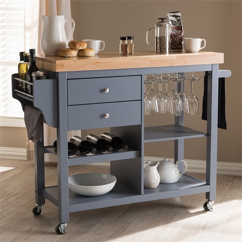 Baxton Studio Sunderland Kitchen Cart in Gray