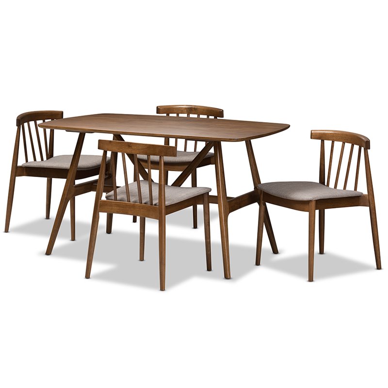 Baxton Studio Wyatt 5 Piece Dining Set in Beige and Walnut Brown