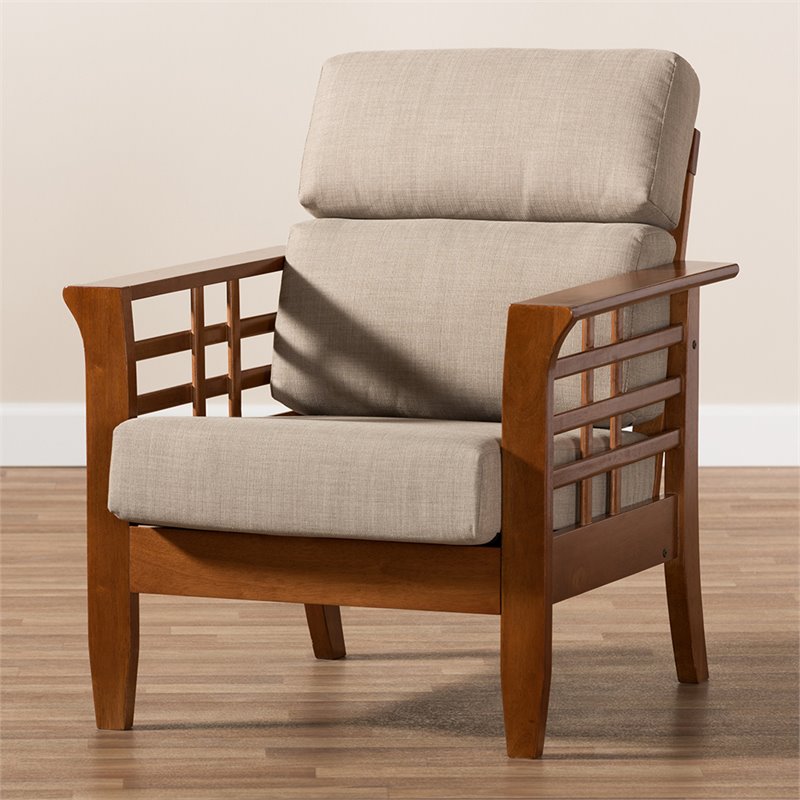 Baxton Studio Larissa Accent Chair in Dark Beige and Cherry