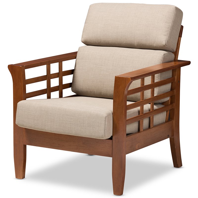 Baxton Studio Larissa Accent Chair in Dark Beige and Cherry