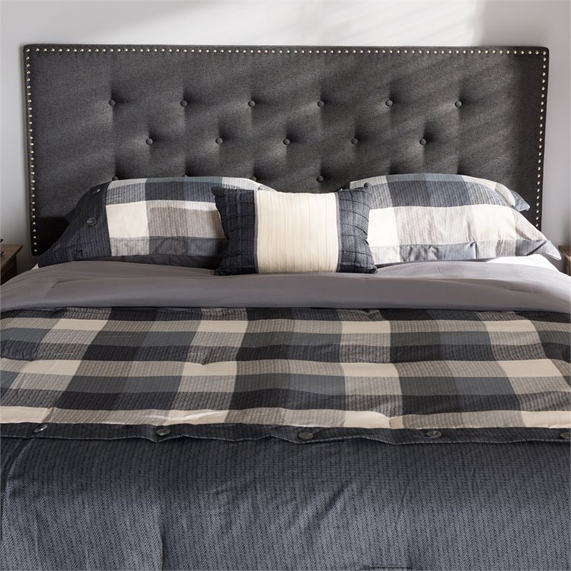 Baxton Studio Windsor Tufted Queen Panel Headboard in Dark Gray