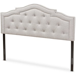 Baxton Studio Edith Tufted King Panel Headboard in Grayish Beige Fabric