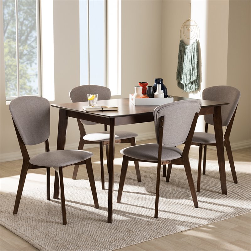 Baxton Studio Tarelle 5 Piece Dining Set in Light Gray and Brown